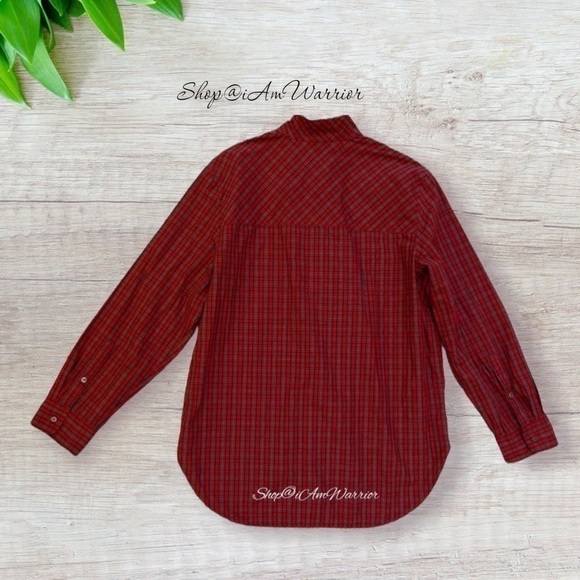 J.Crew red plaid jeweled button popover shirt @shop@iamwarrior - Picture 7 of 12